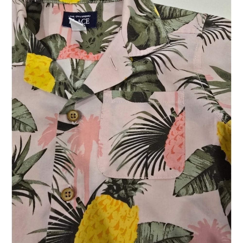 Children's Place Boys Pineapple Poplin Button Up Shirt - Pink Size 4T - Picture 4 of 6